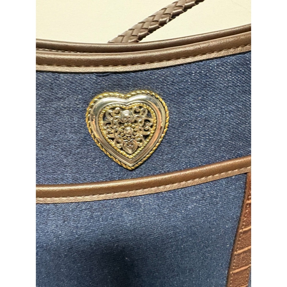 Marlo Blue Denim Leather Crossbody Bag Colorful Embroidered Heart Charm Brighton - Picture 4 of 16